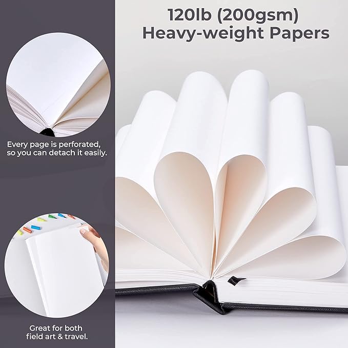 Ohuhu Mix Media Pad - 10"x7.4" Mixed Media Art Sketchbook, 120 lb/200 gsm Heavyweight Papers, 78 Sheets/156 Pages, PU Hardcover Mixed Media Paper Pad for Acrylic Painting Christmas Gift