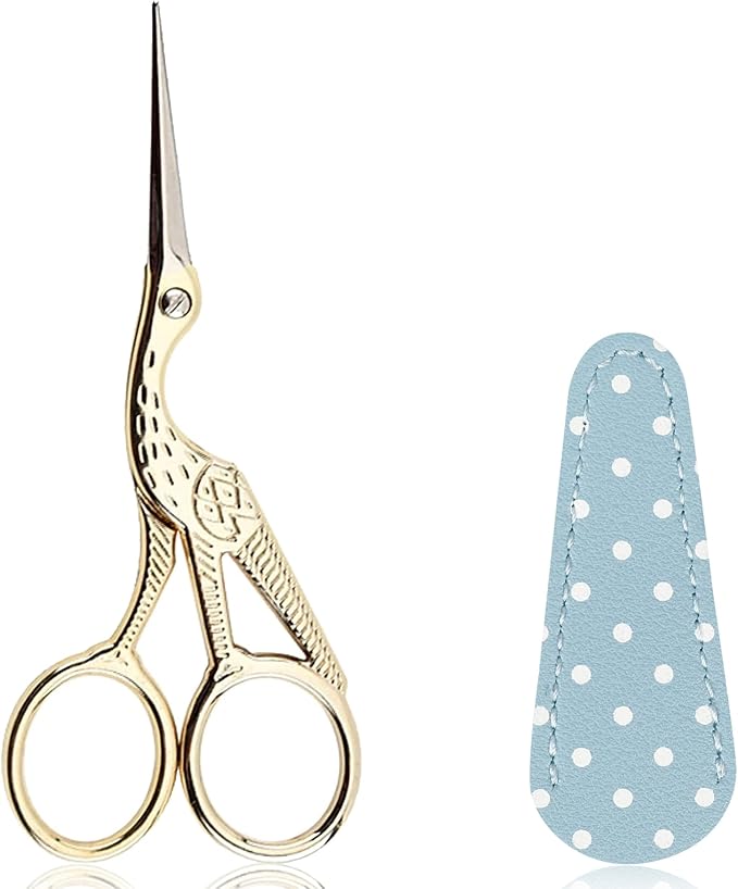 BIHRTC Small Craft 4.5Inch Embroidery Scissors with Artificial Leather Cover Stainless Steel Tip Bird Stork Scissors Shears for Sewing Crochet Embroidery Paper Art Work