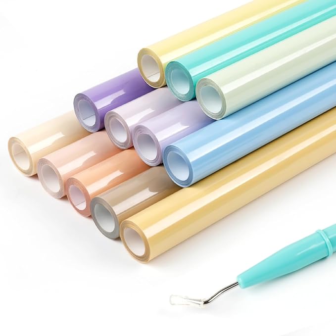 HTVRONT Boho HTV Vinyl Bundle - 12 Pack 12" × 3FT Heat Transfer Vinyl for T Shirts, Pastel Iron on Vinyl Compatible with Cricut Cutting Machine, Easy to Use HTV with 12 Macarons Color