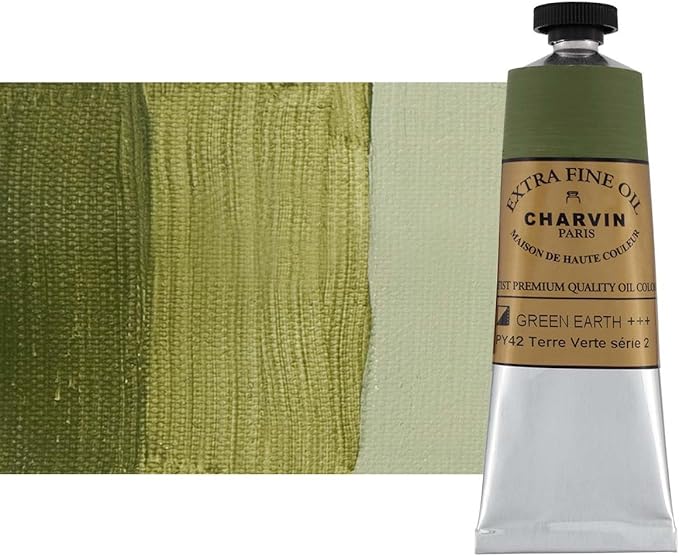 Charvin Extra Fine Oil Paint, Green Earth 60 mL - Triple-Milled, Rich Texture, Poppy Oil-Based, Light-Fast, Handmade, Archival Quality