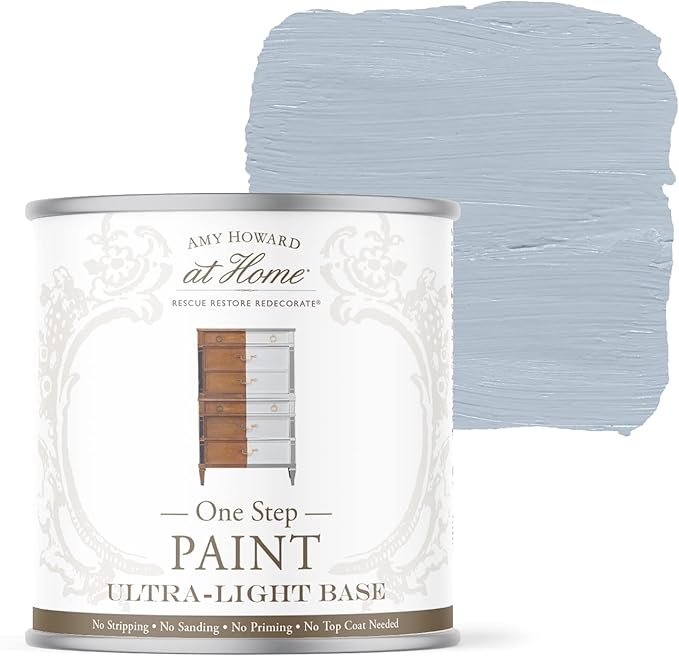 AMY HOWARD AT HOME Chalk-Based One Step Paint for Furniture, Cabinetry, Decor, Finish, and More | No Stripping, Sanding, or Priming | Ultra-Light Base | 32 Ounce | Ambala Blue