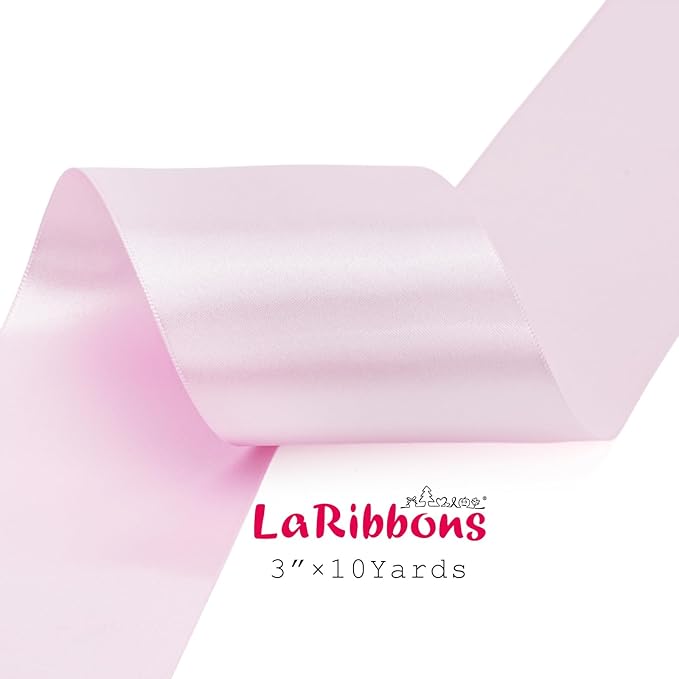 LaRibbons Light Pink Satin Ribbon 3 Inch 10 Yards Double Faced Luxury Light Pink Silk Ribbon for Gift Wrapping Flower Bouquets Bow Christmas Wedding Party Decoration