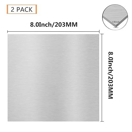 2Pack 6061 T651 Aluminum Sheet Metal 8 x 8 x 1/8(0.125") Inch Flat Plain Aluminum Plate Covered with Protective Film, 3mm Heat Treatable Rectangle Aluminum Metal Plate for Crafting, Industrial