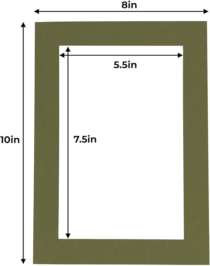 8x10 Mat for 6x8 Photo - Precut Dill Green Picture Matboard for Frames Measuring 8 x 10 Inches - Bevel Cut to Display Art Measuring 6 x 8 Inches - Acid Free ONE MAT with Backing Board & Clear Bag