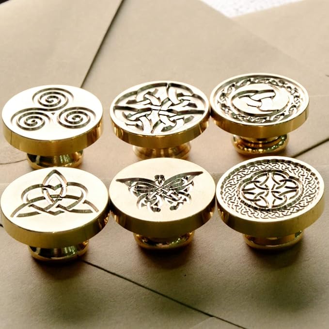 Celtic Knot Seal Wax Stamp with 6 Patterns Removable Brass Head + 1 Wood Handle, Represent Eternal Faith, Friendship, Love and Loyalty