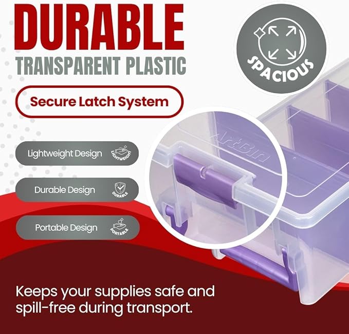ArtBin Semi Satchel Portable Craft Organizer with 3 Dividers - Clear Plastic Storage Case for Art & Craft Supplies