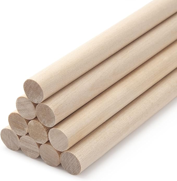 Wooden Dowel Rods Wood Dowels, 10PCS 1/2 x 12 Round Wooden Sticks for Crafts, Macrame Dowels, Unfinished Hardwood Sticks for Crafting, Arts and DIYers, Tiered Cake Support and Wedding Ribbon Wands