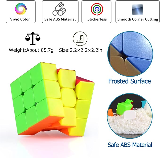 Full Size 3x3x3 Speed Cube Set, 2.2in Puzzle Party Favors Toy Stickerless Magic Cube Set, School Classroom Prize for Students, Birthday Party Stocking Stuffers Gifts for Kids Teens Adults(6 Pack)