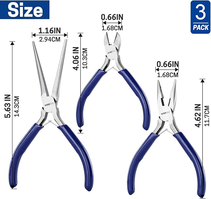 3 PCS Mini Pliers Set, Jewelry Pliers Kit with Needle Nose, Diagonal and Long Nose, Small Plier Tool for Jewelry Making, DIY Crafts, Beading and Electronic Repair