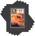 Mat Board Center, Double Mat - Acid Free, 8-ply Thickness, White Core - for Pictures, Photos, Framing (Black Over Black, 8x10 for 5x7, Pack of 5)