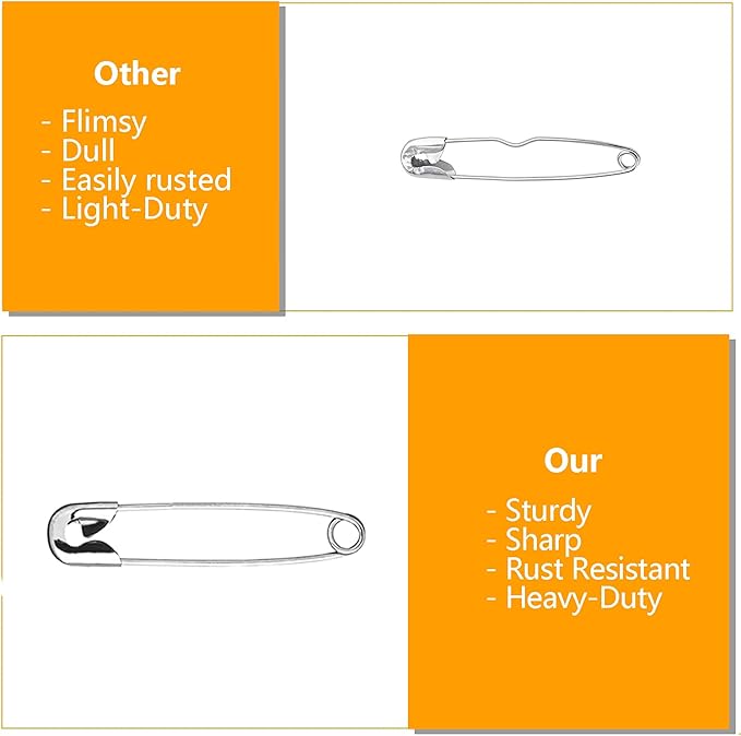 ZIPCCI 3 Inch Large Safety Pins - 100 Pcs Heavy Duty Steel Wire Pins (Large Size)