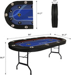 Upgrade Foldable Poker Table for 10 Players - Texas Holdem & Blackjack Board Game Table - Large Casino Table with 10 Stainless Steel Cup Holders & Padded Rails - Perfect for Texas Casino Leisure Game