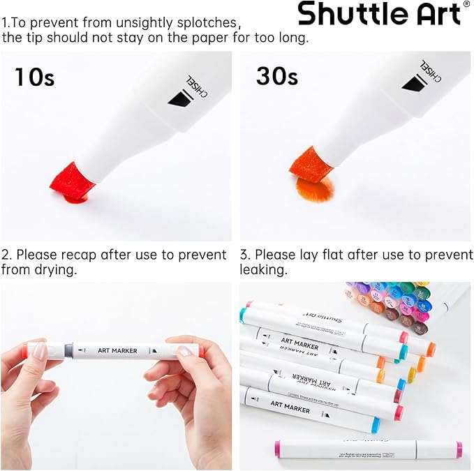 Shuttle Art 51 Colors Alcohol Markers, 50 Colors Dual Tip Art Marker Set Plus 1 Colorless Blender with Marker Case Perfect for Illustration Students Adult Coloring Sketching