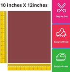JANDJPACKAGING Maroon Heat Transfer Vinyl for T- Shirts- 10 Sheets,10"x12" Maroon HTV Iron On Vinyl Compatible with Cricut Cutting Machine and Silhouette Cameo Including PTFE Sheet