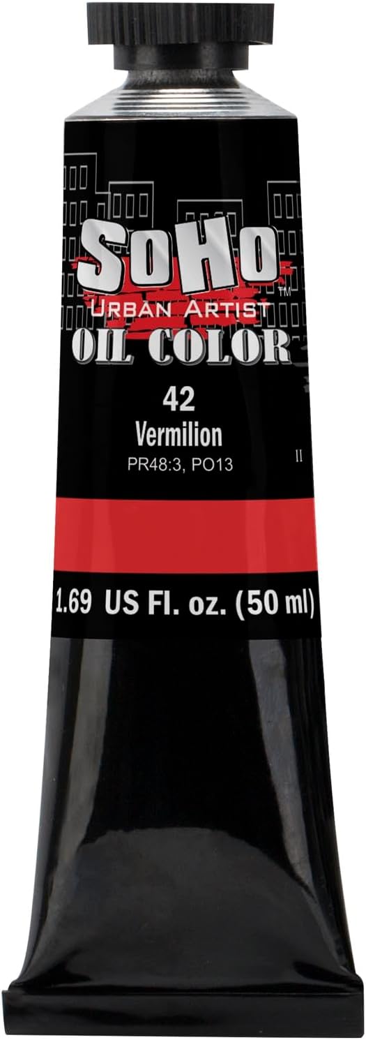 Soho Urban Artist Oil Paint - Vermilion, 50 ml Tube - Best Valued Oil Colors for Painting, Excellent Pigment Load