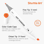 Shuttle Art 51 Colors Alcohol Markers, 50 Colors Dual Tip Art Marker Set Plus 1 Colorless Blender with Marker Case Perfect for Illustration Students Adult Coloring Sketching