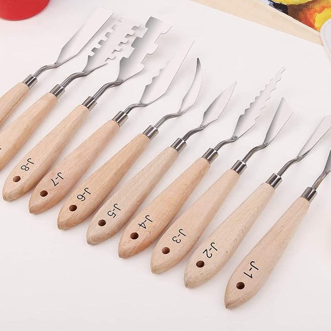 Paint Knife Set - 10pcs Stainless Steel Spatula Palette Knife Painting Tools Metal Knives Wood Handle with Different Shapes and Sizes for Oil Painting, Acrylic Mixing