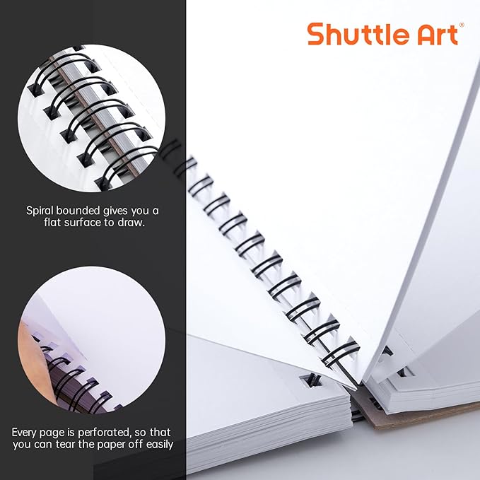 Shuttle Art Marker Pad, 8.3”x8.9” Portable Square Sketchbook, 80 Sheets Marker Drawing Paper, 120LB/200GSM Bleedproof Art Paper, Spiral-Bound, Great for Professional Artist to Draw, Paint & Sketch