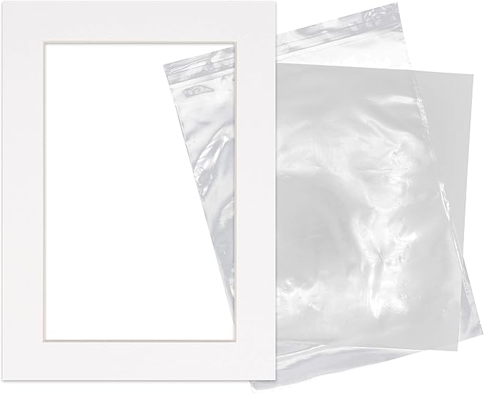 5.5x8.5 Mat for 8.5x11 Frame - Precut Mat Board Acid-Free Show Kit with Backing Board, and Clear Bags White 5.5x8.5 Photo Matte Made to Fit a 8.5x11 Picture Frame Matboard for Framing, Pack of 1 Mat
