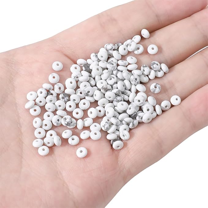 Natural White Howlite Disk Stone Beads 4x2mm 160pcs Rondelle Loose Semi Gemstone Beads for Jewelry Making Design