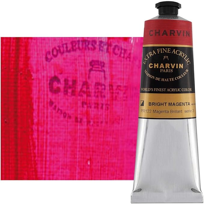 Charvin Extra Fine Professional Acrylic Paint - Bright Magenta, 150ml Tube, Triple-Milled, Lightfast Pigments, Open Stock Artist Acrylic Paints in Nature-Inspired Hues