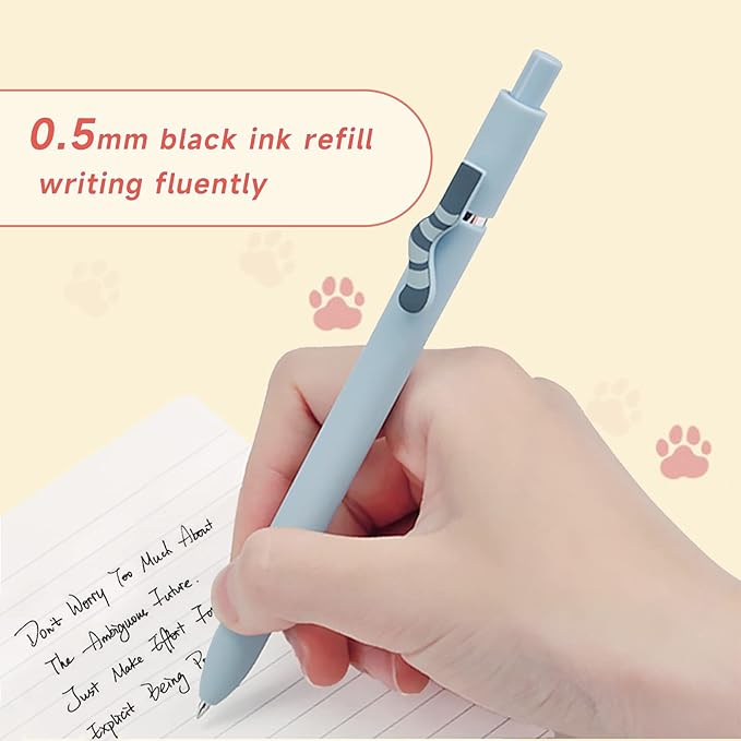 Cat Pens, 4 Pcs 0.5mm Cute Kawaii Black Ink Pens Fine Point Smooth Writing Pen, High-End Series Cat's Tail Retractable Pen for Journaling Note Taking (4 Pcs Cat)
