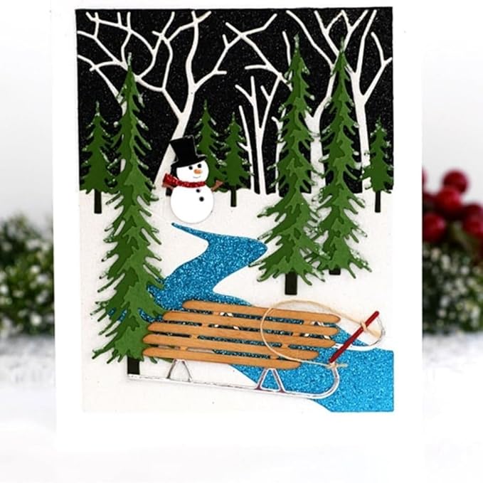 Mvchifay Cutting Dies Happy Birthday Metal Stencils Scrapbooking Tool DIY Emboss Paper Card Making (Narrow Pine Trees-11.7x11.8cm)