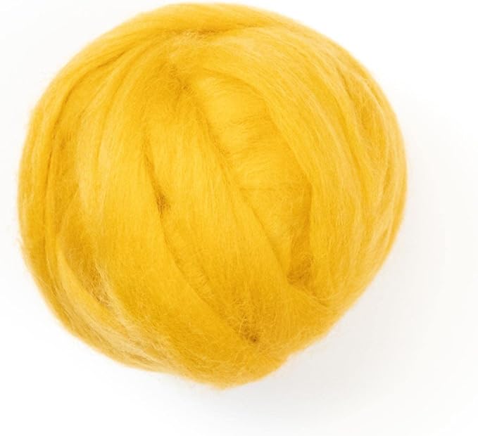 Colored Natural Wool roving, 8 OZ. Best Wool for Needle Felting, Wet Felting, handcrafts and Spinning. (Mustard)