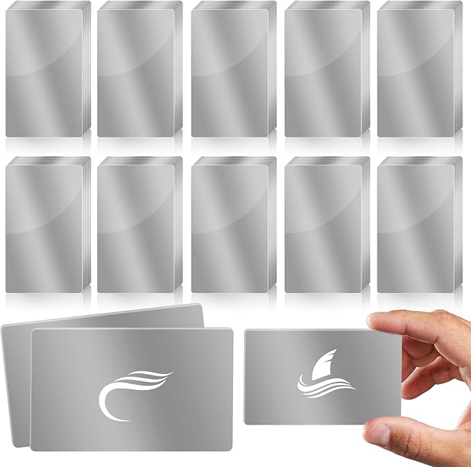 weparmeety 100 Pcs Sliver Metal Engraving Blanks Colorful Aluminum Sheet Laser Engraving Business Card Multipurpose DIY Gift Cards 86 x 54 x 0.21 mm