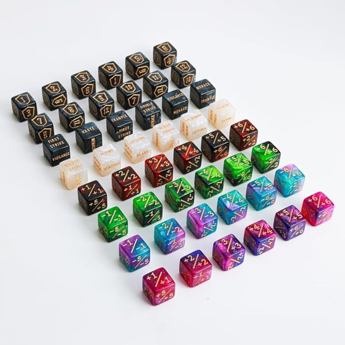 Color MTG Counter Dice Set Keyword Shield Life Counters with Dice Storage Bag for MTG TGG Table Games (72 Pcs)
