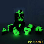Bescon Two-Tone Glowing Polyhedral Dice 7pcs Set Green Dawn, Luminous RPG Dice Set d4 d6 d8 d10 d12 d20 d%, Brick Box Packaging