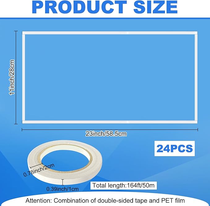 24 Pack Abrasive Blasting Cabinet Lens Cover - Clear Polyester Film Sandblast Cabinet Inner Len Protector Adhesive Standard Sand Blast Film for Abrasive Window Blasting Cabinet Replacement 23'' x 11''