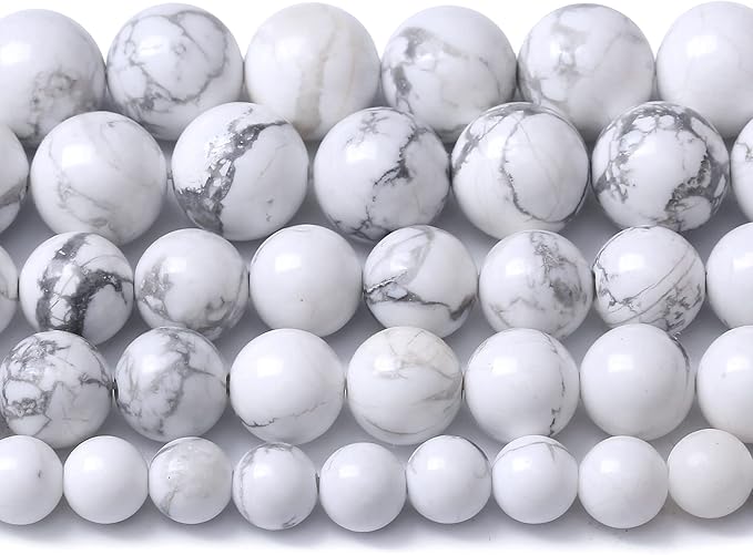 60pcs 6mm AAA Natural Stone Beads White Howlite Turquoises Round Loose Beads for Jewelry Making DIY Bracelet (White Howlite Turquoises, 6mm)