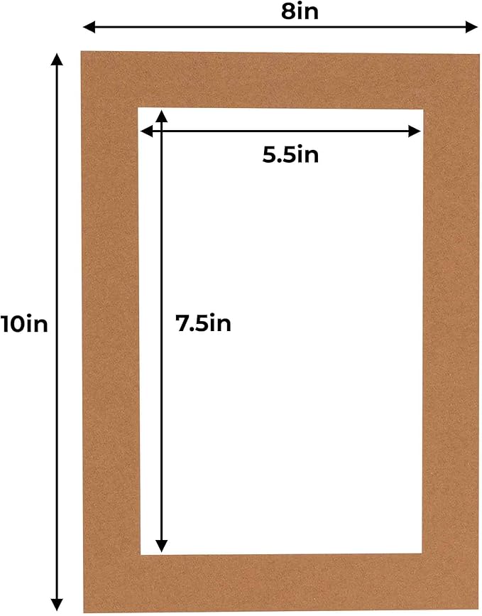 6x8 Mat for 8x10 Frame - Precut Mat Board Acid-Free Show Kit with Backing Board, and Clear Bags Brown 6x8 Photo Matte Made to Fit a 8x10 Picture Frame Matboard for Framing, Pack of 1 Mat