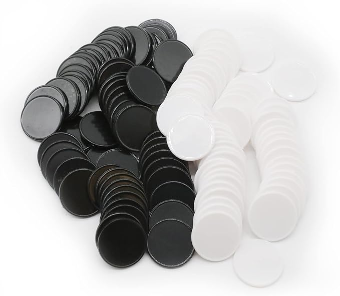 Set of 100 Opaque Plastic Learning Counters Mini Poker Chips Game Tokens with Storage Box (Black+White, 1.58 Inch)