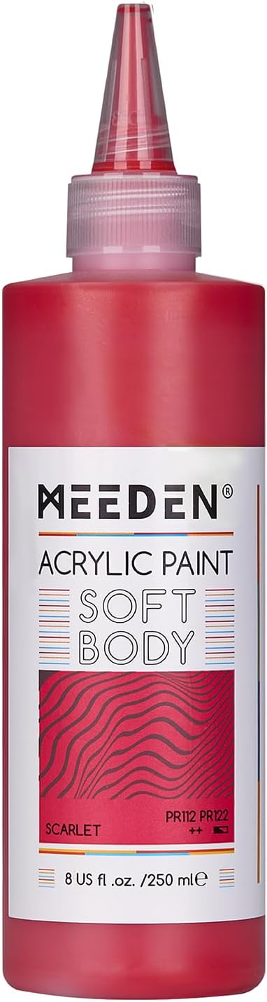 MEEDEN Soft Body Acrylic Paint: Scarlet Red Matte Finish - 250ml/8.45oz Bulk Acrylic Colors in Ergonomic Bottle - Fluid Flow Art Paints for Artists Canvas Painting
