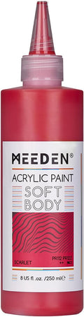 MEEDEN Soft Body Acrylic Paint: Scarlet Red Matte Finish - 250ml/8.45oz Bulk Acrylic Colors in Ergonomic Bottle - Fluid Flow Art Paints for Artists Canvas Painting