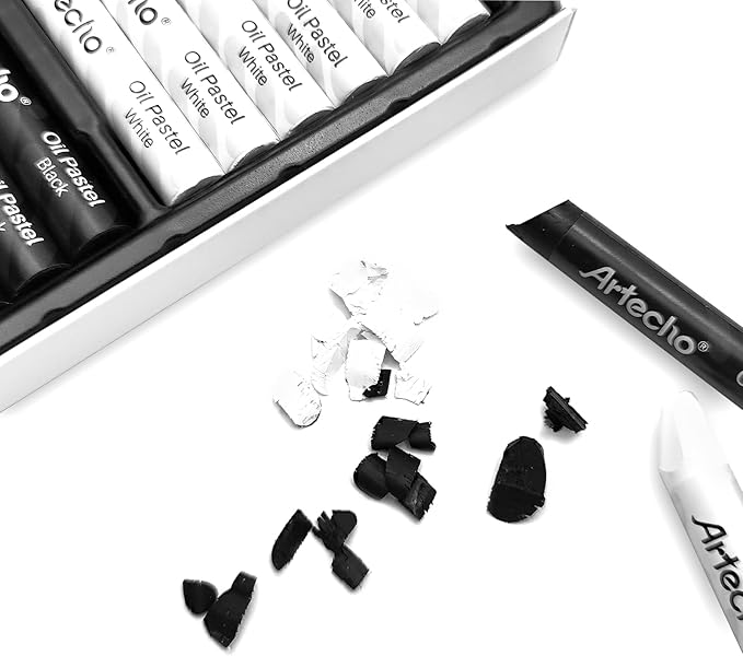 Artecho Oil Pastels Set of 12 PCS, 6 White and 6 Black, Crayons for Art Painting, Drawing, Blending (10 x 70 mm)