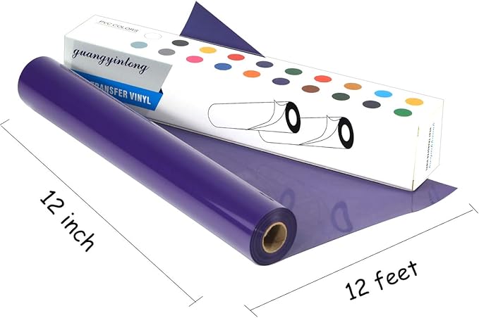 Guangyintong 12" x 12ft Heat Transfer Vinyl Rolls - Purple Matte Surface HTV for T-Shirts - Easy Cut & Weed for Heat Vinyl DIY Design