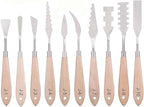 Paint Knife Set - 10pcs Stainless Steel Spatula Palette Knife Painting Tools Metal Knives Wood Handle with Different Shapes and Sizes for Oil Painting, Acrylic Mixing