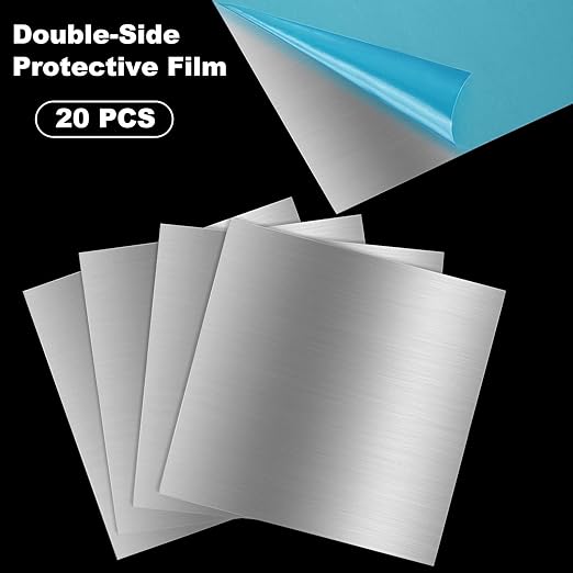20 Pack 6061 T6 Aluminum Sheet Metal 6 x 6 x 1/64 Inch Flat Plain Aluminum Plate Covered with Protective Film, 6061 Aluminum Sheet Plate for Crafting, Finely Polished and Deburred