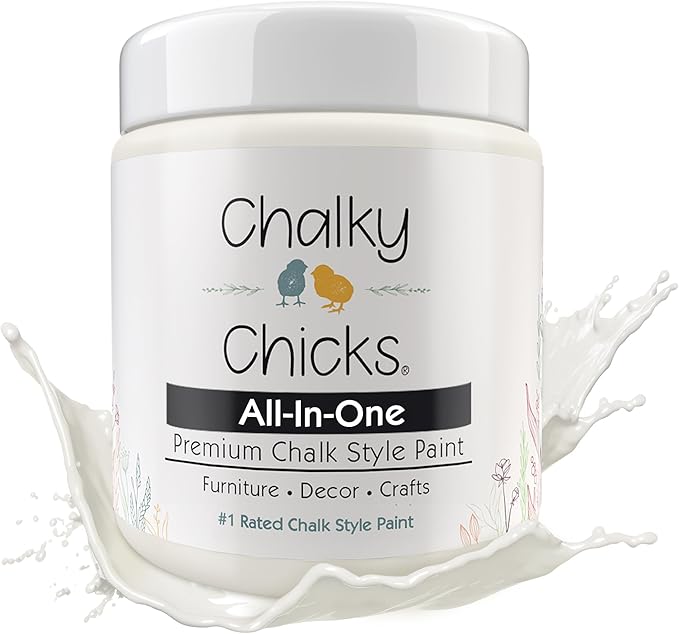 Chalky Chicks All-in-One Chalk Paint for Furniture or Cabinet - 8 Fl Oz - Matte Finish Old Lace (Off White) for Metal, Wood Furniture Paint - No Sanding All-in-One for Home Decor & Crafts, USA Made