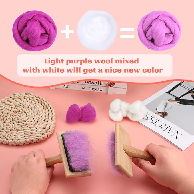 3.53oz Wool Roving Yarn, Fiber Roving Wool Top, Needle Felting Supplies, Pure Wools, Chunky Yarn, Spinning Wools for Needle Felting Wet DIY Hand Spinning (Purple)