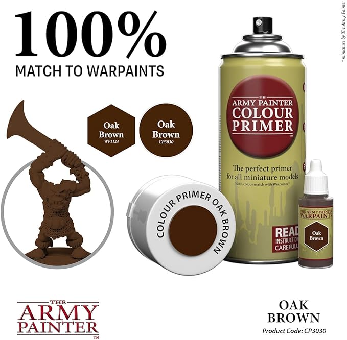 The Army Painter Colour Primer Oak Brown, 400 mL Acrylic Spray Primer, Spray Paint for Miniature Priming Basecoat, Tabletop Roleplaying, Boardgames, and Wargames Miniature Modelling