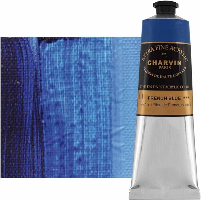 Charvin Extra Fine Professional Acrylic Paint - French Blue, 150ml Tube, Triple-Milled, Lightfast Pigments, Open Stock Artist Acrylic Paints in Nature-Inspired Hues