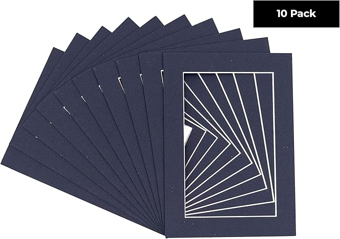 Pack of TEN 8x10 Mats Bevel Cut for 5.5x8.5 Photos - Acid Free Navy Precut Matboards For Pictures, Photos, Framing - 4-ply Thickness