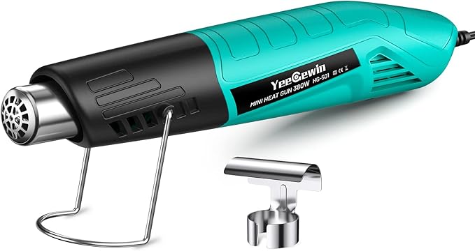 Heat Gun, 380W Fast Heat Mini Hot Air Gun with 2-Temp Settings 480°F-850°F(249°C-455°C) Overheat Protection Reflector Nozzle, 4.9Ft Long Cable for Shrink Wrap,Vinyl, Crafts, Epoxy Resin