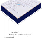 JANDJPACKAGING Blue HTV Vinyl for T-Shirts 12"x10" Heat Transfer Vinyl 10 Pack Iron on Vinyl (Navy Blue)