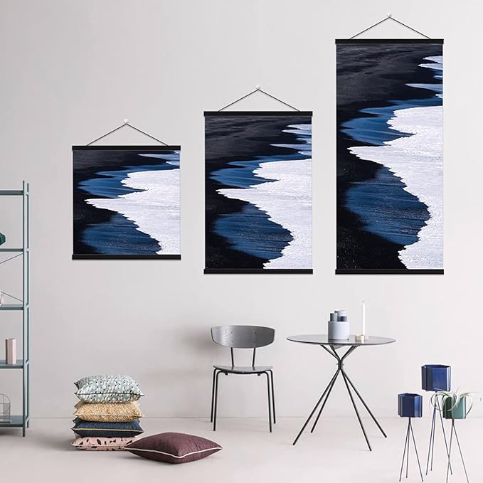 Ywlake Magnetic Poster Hanger, 29x20 29x24 29x21 Poster Frame Wood Wooden Magnet Print Posters Dowel Scroll Hanger Hangers Hanging Kit for Walls Map Canvas Artwork (Black, 29")