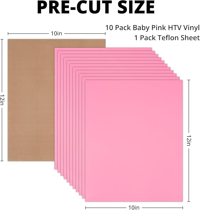 HTVRONT Pink HTV Heat Transfer Vinyl Bundle: 11 Pack 12" x 10" Iron on Vinyl for T-Shirt, Heat Transfer Vinyl for Silhouette Cameo or Heat Press Machine